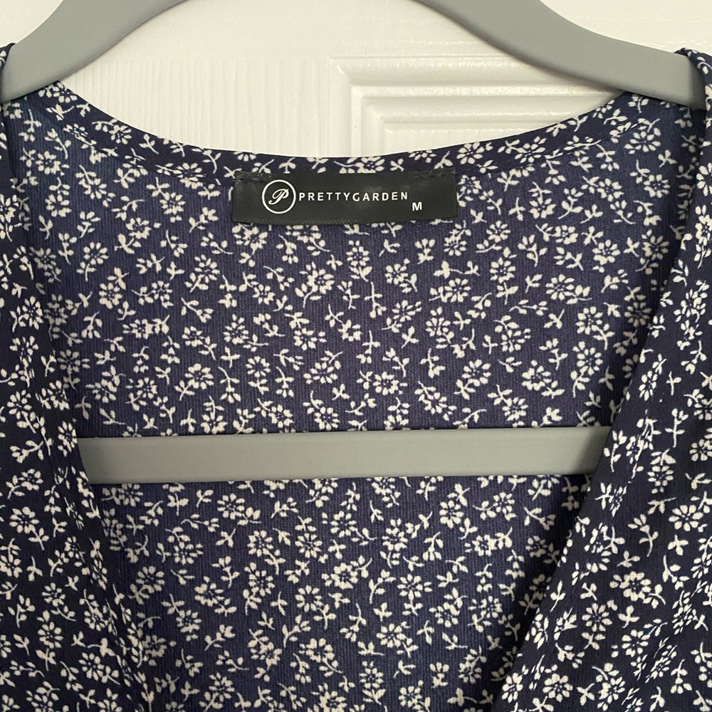 Floral Navy Wrap Maxi Dress with Ruffle Hem - Picture 2 of 7